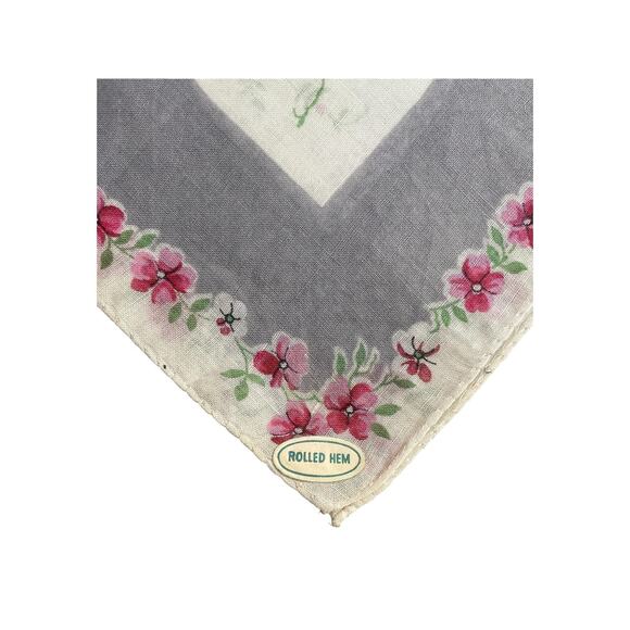 1960s Blooming Pink Roses Floral Design Cotton Lady's Handkerchief - Picture 5 of 7